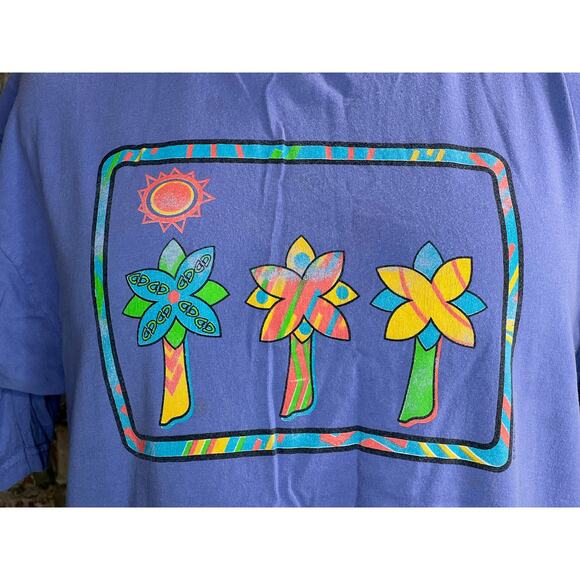 t-shirt graphic tee trees nelon yellow green bright 1990s purple - Picture 3 of 7